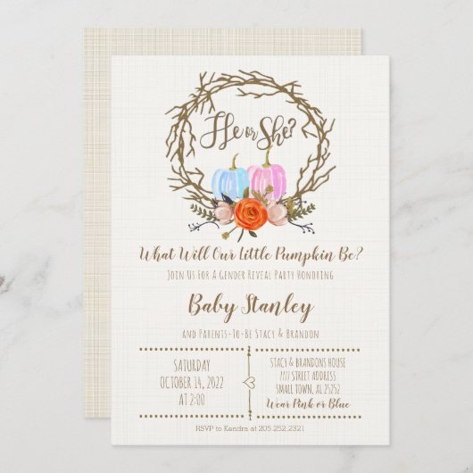 Pumpkin Gender Reopenbaarmakingsuitnodiging Kaart (Voorkant / Achterkant)