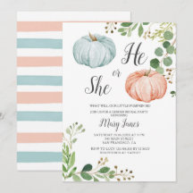 Pumpkin Gender Reveal Greenery Invitation