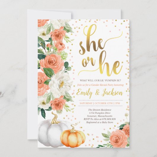Pumpkin Gender Reveal Invitation Herfst Baby Revea Kaart (Voorkant)