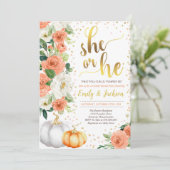 Pumpkin Gender Reveal Invitation Herfst Baby Revea Kaart (Staand voorkant)