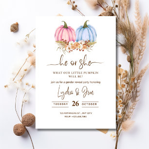 Pumpkin Gender Reveal Invitation, Herfst Geslacht Kaart