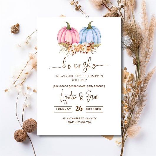 Pumpkin Gender Reveal Invitation, Herfst Geslacht Kaart