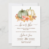 Pumpkin Gender Reveal Invitation, Herfst hij of zi Kaart (Voorkant)