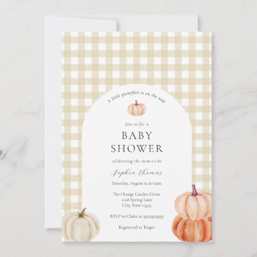 Pumpkin Genderneutraal Baby shower Booguitnodiging Kaart (Voorkant)