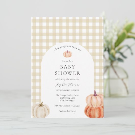 Pumpkin Genderneutraal Baby shower Booguitnodiging Kaart (Staand voorkant)