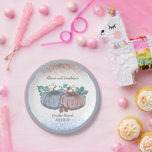 Pumpkin Geslacht onthullen Roze Blauwe Herfst Glit Papieren Bordje (Feest)