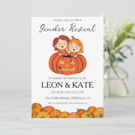 Pumpkin Geslacht onthullen Uitnodigingen (Staand voorkant)