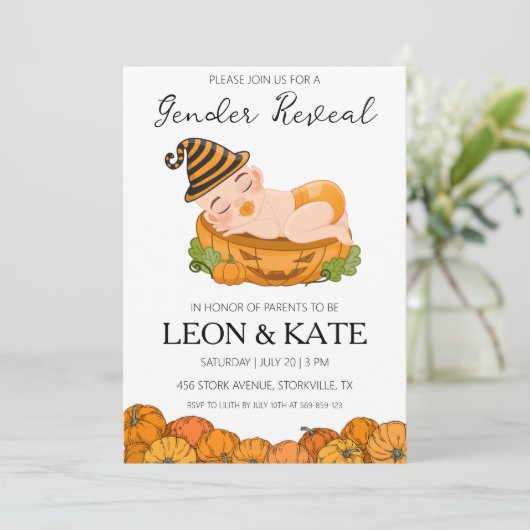 Pumpkin Geslacht onthullen Uitnodigingen (Staand voorkant)