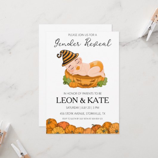 Pumpkin Geslacht onthullen Uitnodigingen (Voorkant / Achterkant in situ)