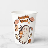 Pumpkin Ghost Autumn Latte Papieren Bekers (Achterkant)