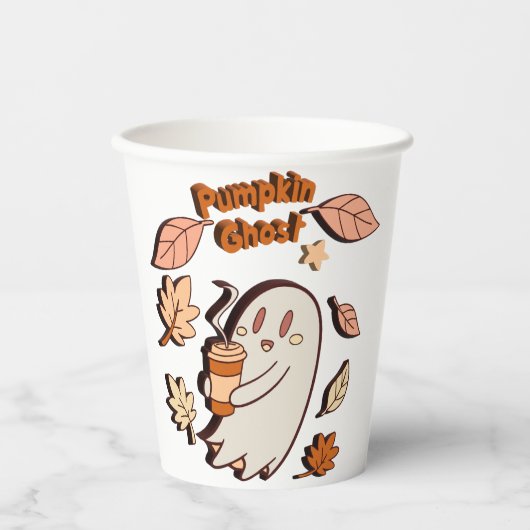 Pumpkin Ghost Autumn Latte Papieren Bekers (Voorkant)