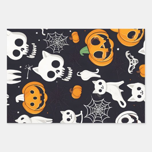 Pumpkin Ghost Black Cat Halloween inpakpapier (Voorkant 2)