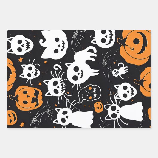 Pumpkin Ghost Black Cat Halloween inpakpapier (Voorkant)
