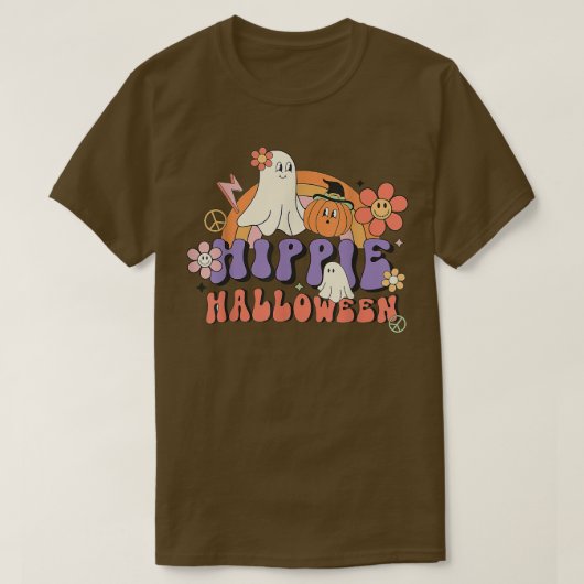 Pumpkin Ghost Boo 60s 70s Hippie Halloween Groovy T-shirt (Design voorkant)