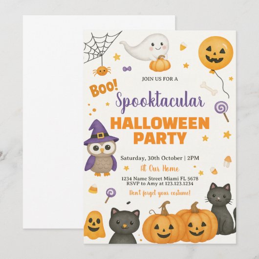 Pumpkin, Ghost & Costume Night Uitnodigen Kaart (Voorkant / Achterkant)