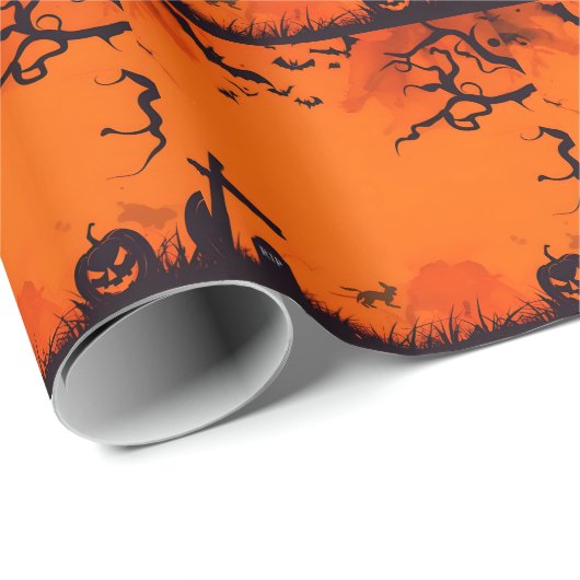 Pumpkin Ghost en vleermuizen op het kerkhof Cadeaupapier (Rol Hoek)