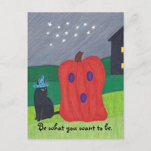 Pumpkin Ghost en Wizard Cat Halloween Briefkaarten (Voorkant)