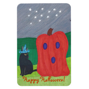 Pumpkin Ghost en Wizard Cat Halloween Magnets Magneet