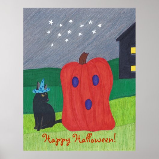 Pumpkin Ghost en Wizard Cat Halloween Posters (Voorkant)