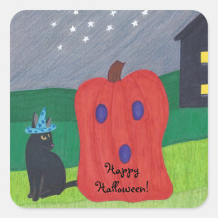 Pumpkin Ghost en Wizard Cat Halloween Stickers