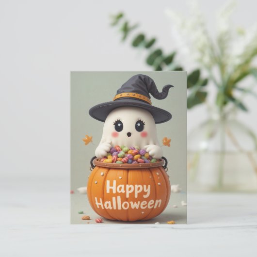 Pumpkin Ghost Halloween Sweet Ghostly Groetjes Briefkaart (Staand voorkant)