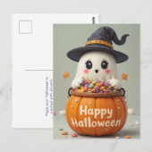 Pumpkin Ghost Halloween Sweet Ghostly Groetjes Briefkaart (Voorkant / Achterkant)