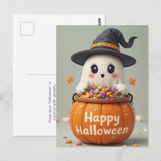 Pumpkin Ghost Halloween Sweet Ghostly Groetjes Briefkaart (Voorkant / Achterkant)