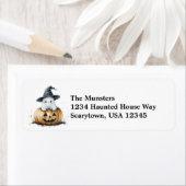 Pumpkin Ghost in Witch's Pet Waterverf Halloween Etiket (Insitu)