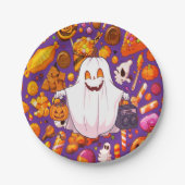Pumpkin Ghost Pattern Schattige Halloween Papieren Bordje (Voorkant)