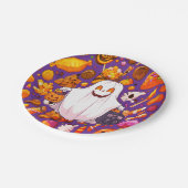 Pumpkin Ghost Pattern Schattige Halloween Papieren Bordje (Gekanteld)