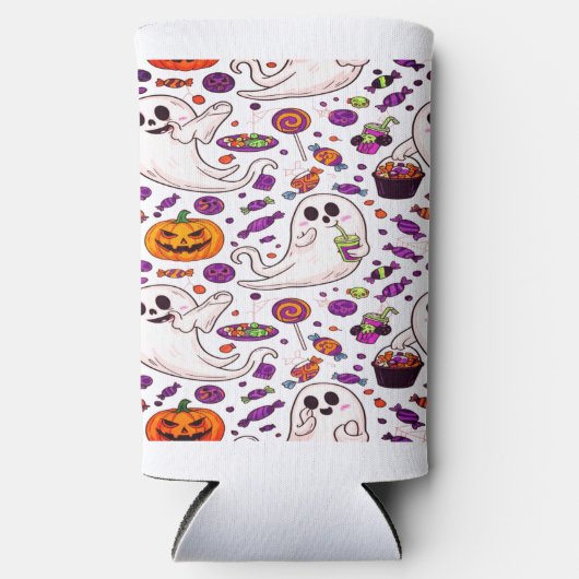 Pumpkin Ghost Pattern Schattige Halloween Seltzer Blikjeskoeler (Voorkant)
