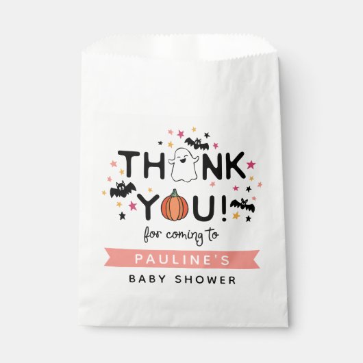 Pumpkin Ghost Roze Halloween Baby shower Dank u Bedankzakje (Voorkant)