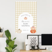 Pumpkin Gingham Baby shower Welkom Poster (Thuiskantoor)
