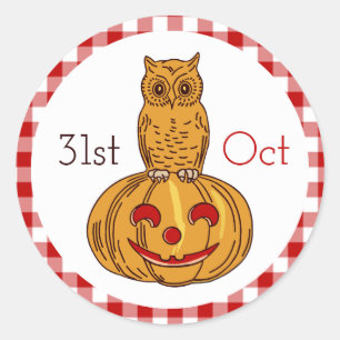Pumpkin Gingham Pattern Ronde Sticker