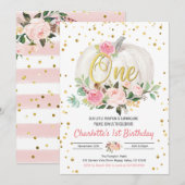 Pumpkin Girl 1e verjaardag roze uitnodiging (Voorkant / Achterkant)