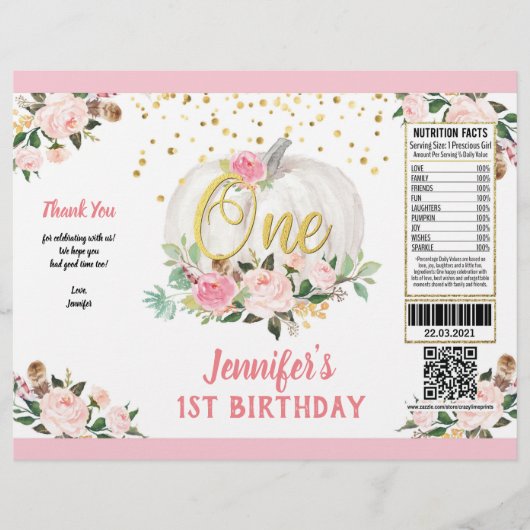 Pumpkin Girl 1st Birthday Pink Chip Bag Wrapper Flyer (Voorkant)