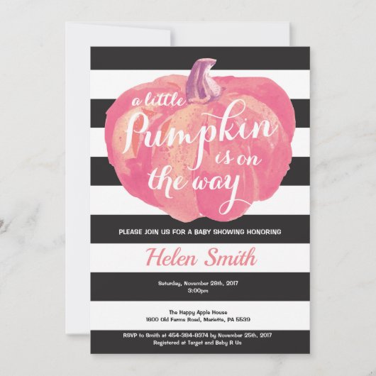 Pumpkin Girl Baby shower Invitation Kaart (Voorkant)
