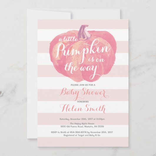 Pumpkin Girl Baby shower Invitation Kaart (Voorkant)