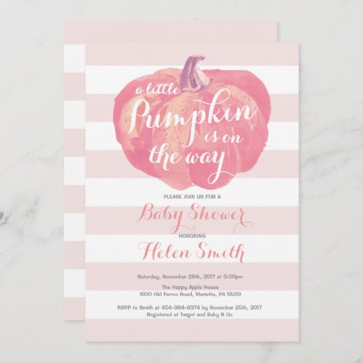 Pumpkin Girl Baby shower Invitation Kaart (Voorkant / Achterkant)