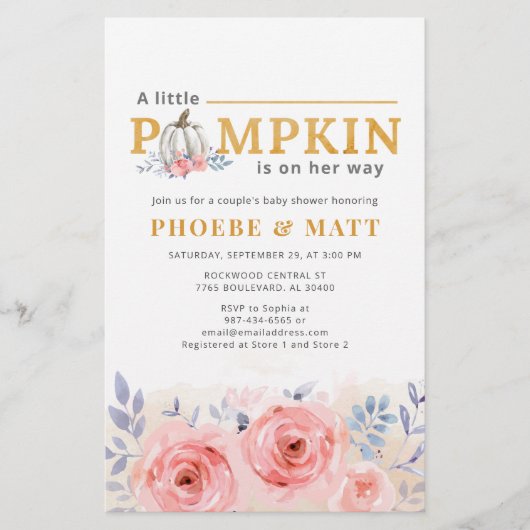 Pumpkin Girl Baby shower Waterverf Floral Briefpapier (Voorkant)