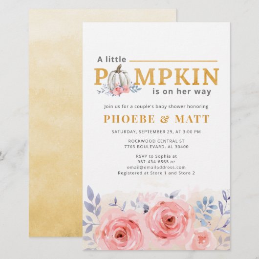 Pumpkin Girl Baby shower Waterverf Floral Briefpapier (Voorkant / Achterkant)