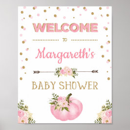Pumpkin Girl Baby shower Welkomstteken Roze Floral Poster