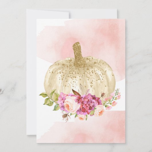 Pumpkin Girl Pink Gold First Birthday Waterverf Kaart (Achterkant)