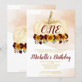 Pumpkin Girl Sunflower Gold First Birthday Kaart