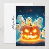 Pumpkin Glow Ghost Party Waterverf Feestdagenkaart (Voorkant / Achterkant)
