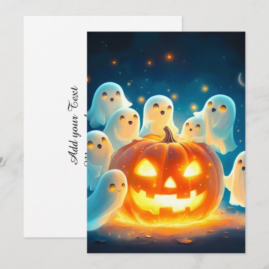 Pumpkin Glow Ghost Party Waterverf Feestdagenkaart (Voorkant / Achterkant)