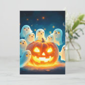 Pumpkin Glow Ghost Party Waterverf Feestdagenkaart (Staand voorkant)
