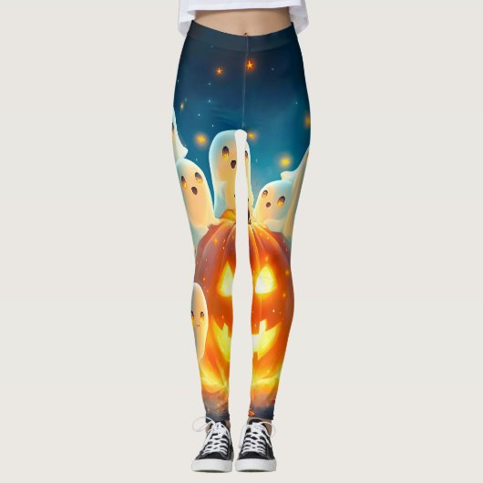 Pumpkin Glow Ghost Party Waterverf Leggings (Voorkant)