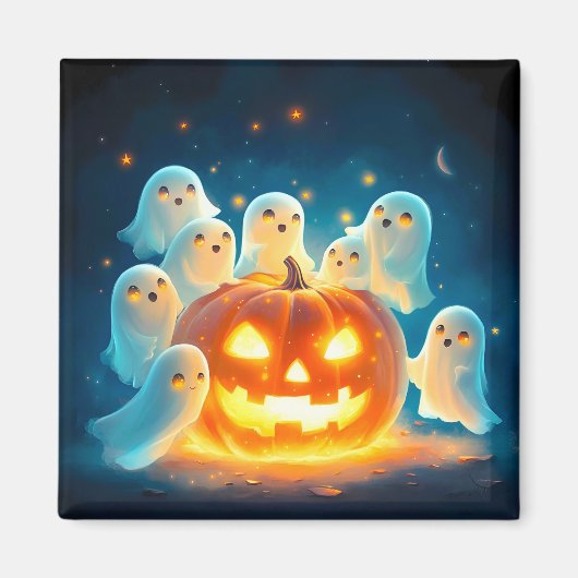 Pumpkin Glow Ghost Party Waterverf Magneet (Voorkant)