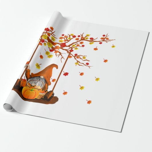 Pumpkin Gnomes Fall Autumn Leaves, Cute Thanksgivi Cadeaupapier (Uitgerold)